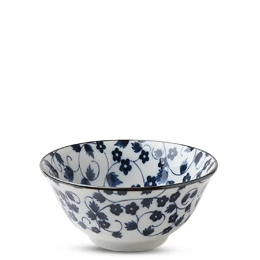Miya Company Blue & White Kiku Karakusa Ceramic Bowl - 5.75 Inch Japanese Floral Design Dining & Decor