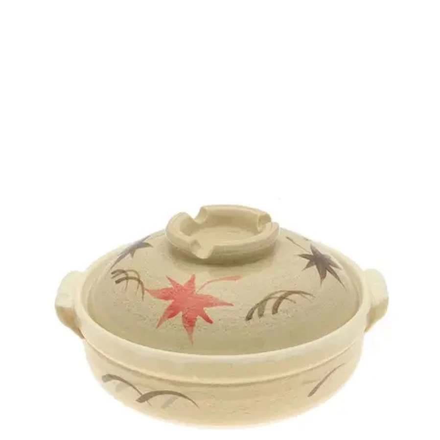 Miya Company Donabe Casserole Pot - 8-Inch Autumn Maple Design, Japanese Clay Hot Pot for Stew, Soup, and Rice