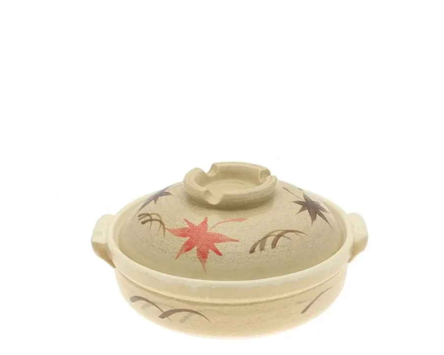 Miya Company Donabe Casserole Pot - 8-Inch Autumn Maple Design, Japanese Clay Hot Pot for Stew, Soup, and Rice