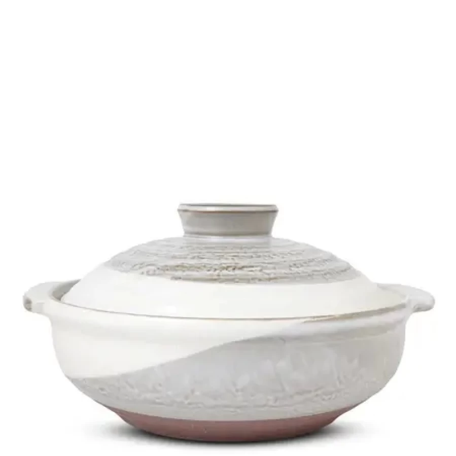 Miya Company Donabe Casserole Pot - 9-Inch Snow Mountain Design, Traditional Japanese Clay Pot for Steaming, Cooking, and Serving