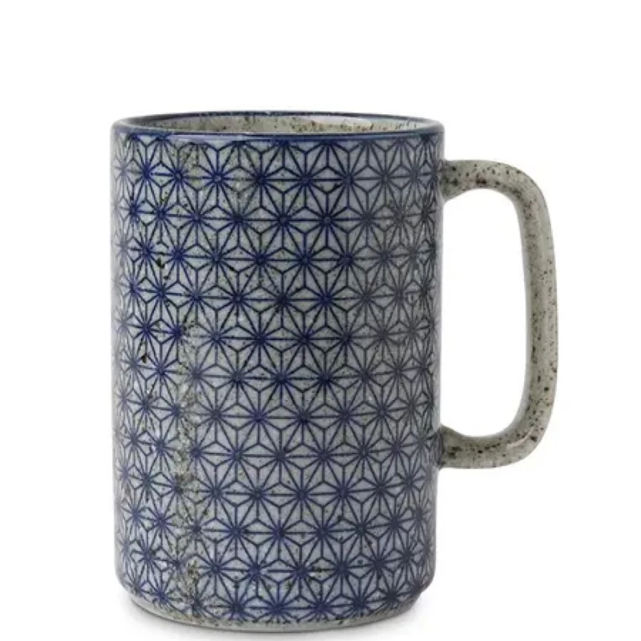 "16 Oz Blue Asanoha Pattern Ceramic Mug by Miya Company – Handcrafted Coffee Cup"
