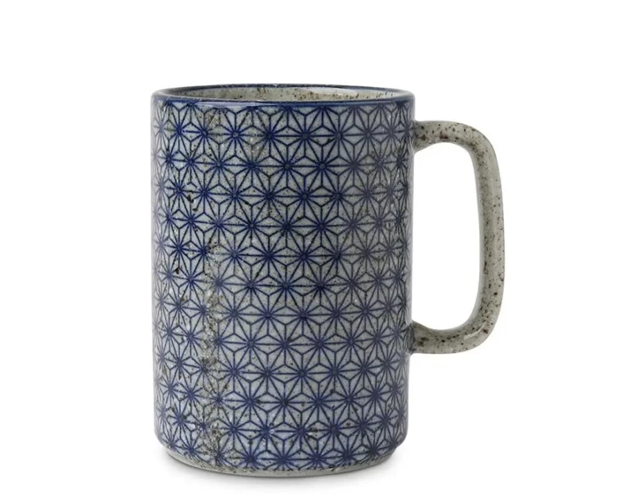 "16 Oz Blue Asanoha Pattern Ceramic Mug by Miya Company – Handcrafted Coffee Cup"
