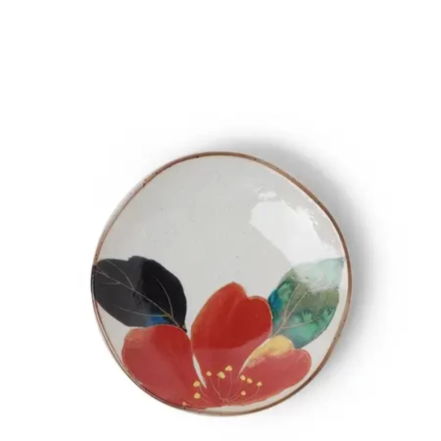 Miya Company Red Floral Design Mini Decorative Plate for Home Decor