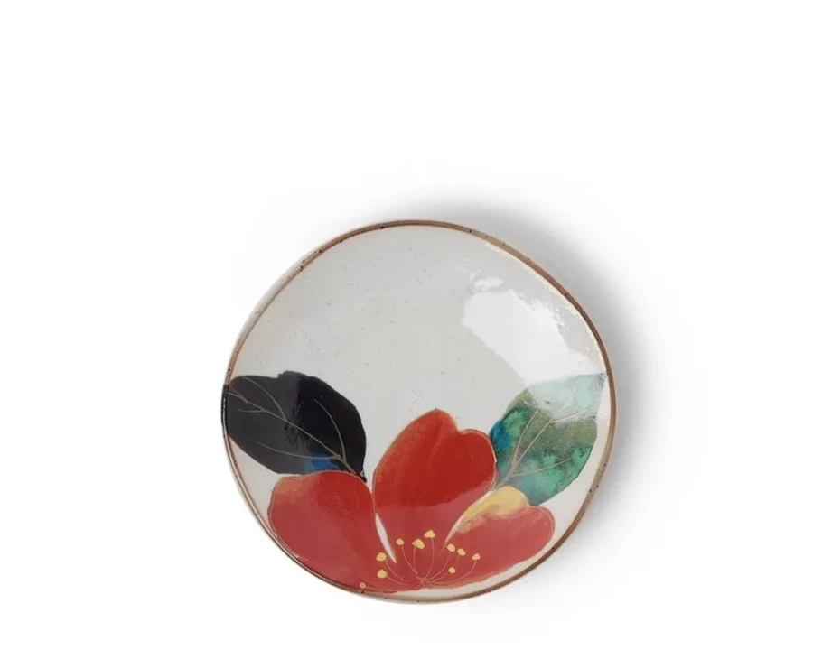 Miya Company Red Floral Design Mini Decorative Plate for Home Decor