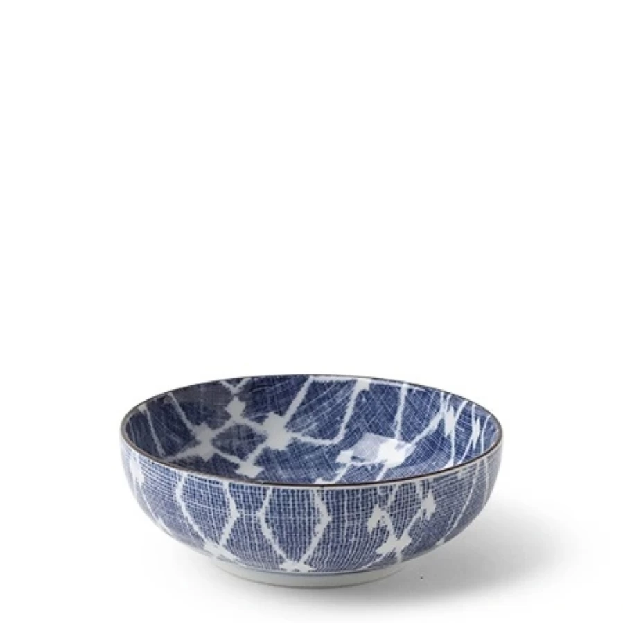 Miya Company Aizome Hishi 5-Inch Handcrafted Ceramic Shallow Bowl – Japanese Indigo Dyed Tableware