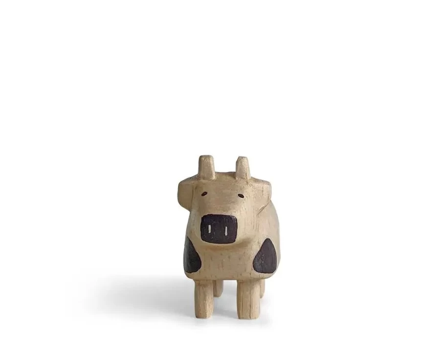 Miya Company T-Lab Wooden Cow Zodiac Animal Figurine - Handcrafted Collectible Gift