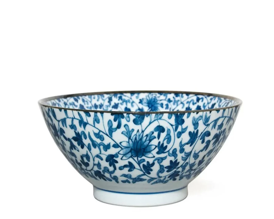 Miya Company Japanese Karakusa Vine Design 7-Inch Ceramic Noodle Bowl
