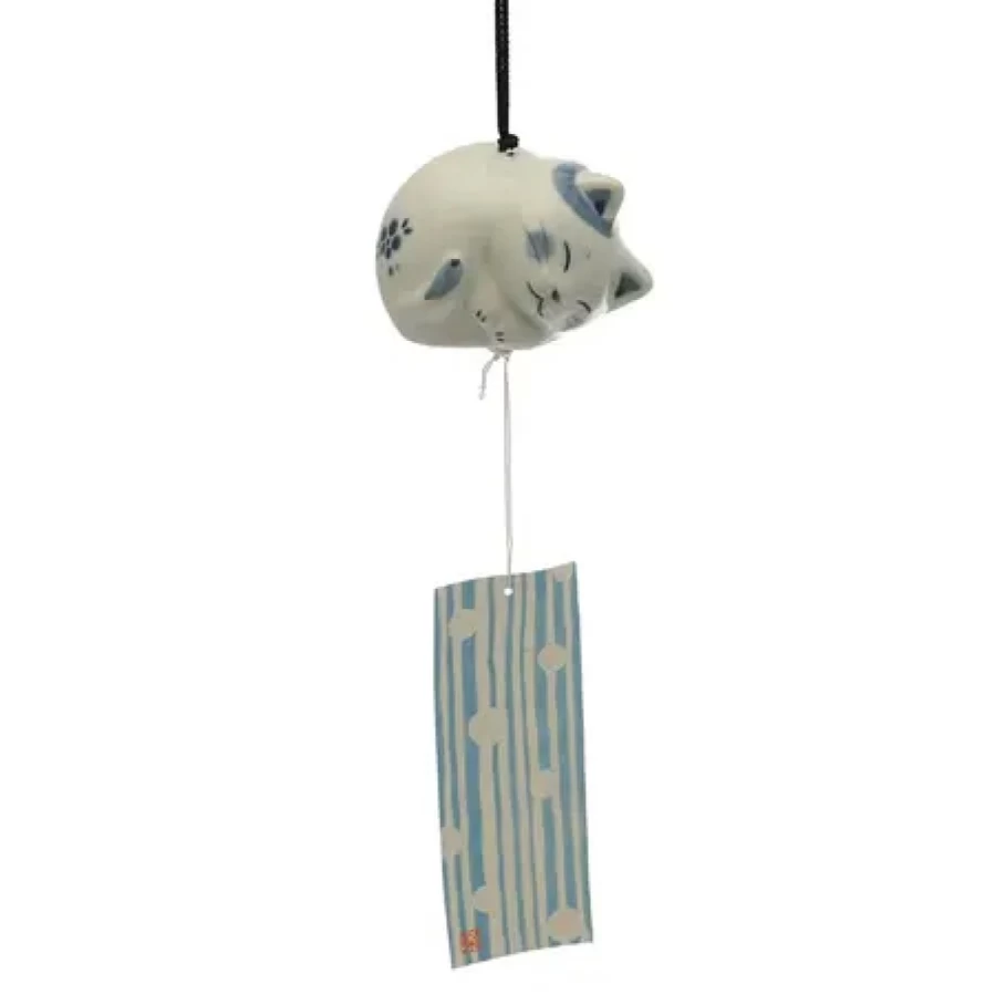 Miya Company Handcrafted Wind Chime with Sleeping Cat Design - Outdoor Garden Decor