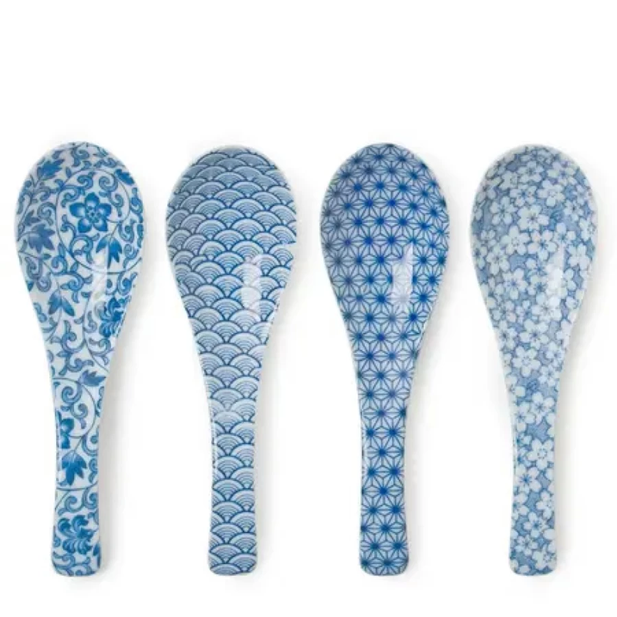 Miya Company Blue & White Ceramic Soup Spoon Set - 6-Piece Dining Essentials