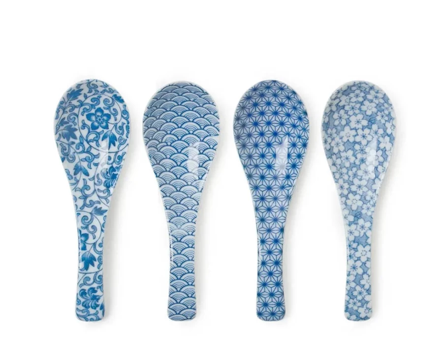 Miya Company Blue & White Ceramic Soup Spoon Set - 6-Piece Dining Essentials