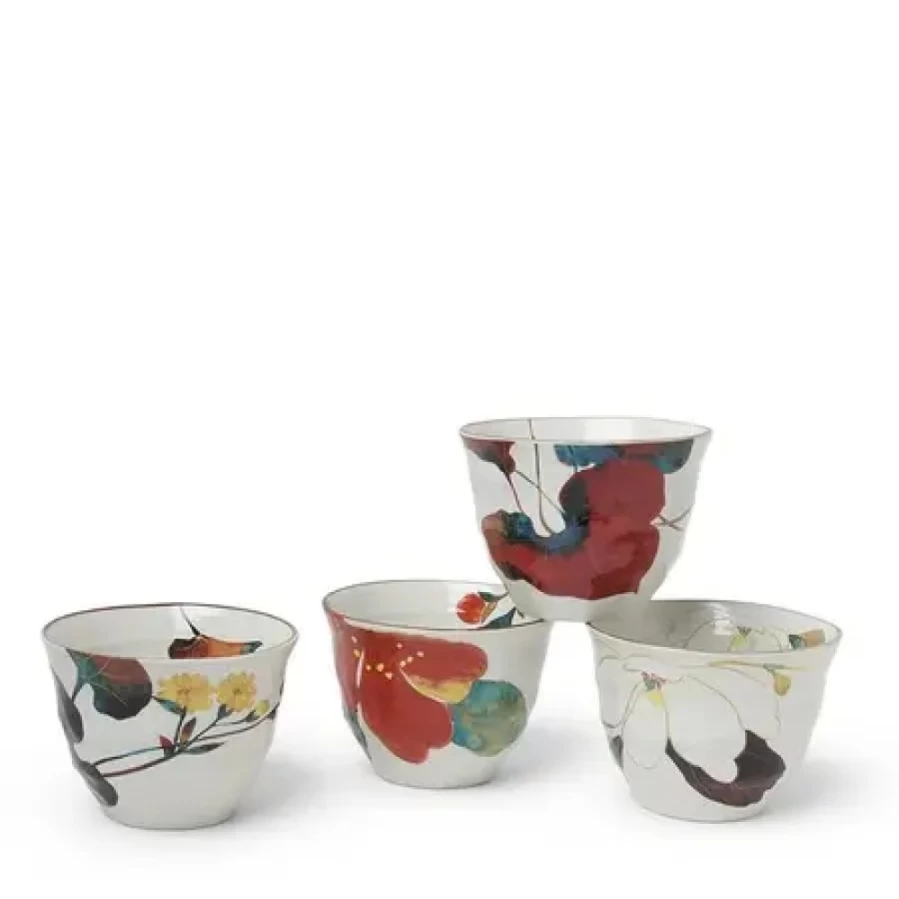 Miya Company Floral Teacup Set - 7 Oz. Fall-Themed Porcelain Tea Cups for Afternoon Tea