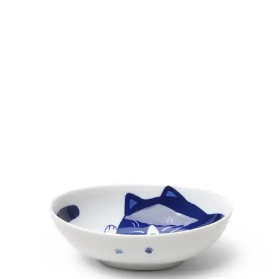 Miya Company Blue Cats Design 5" X 3.75" Oval Ceramic Bowl for Pets