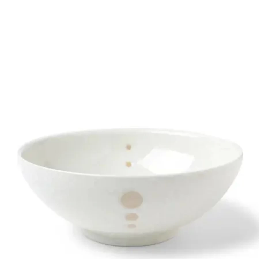Miya Company 8-3/8" Satin White Ceramic Bowl with Elegant Dot Design - Perfect for Dining & Decor