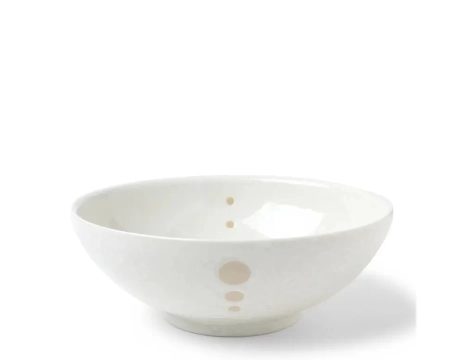 Miya Company 8-3/8" Satin White Ceramic Bowl with Elegant Dot Design - Perfect for Dining & Decor