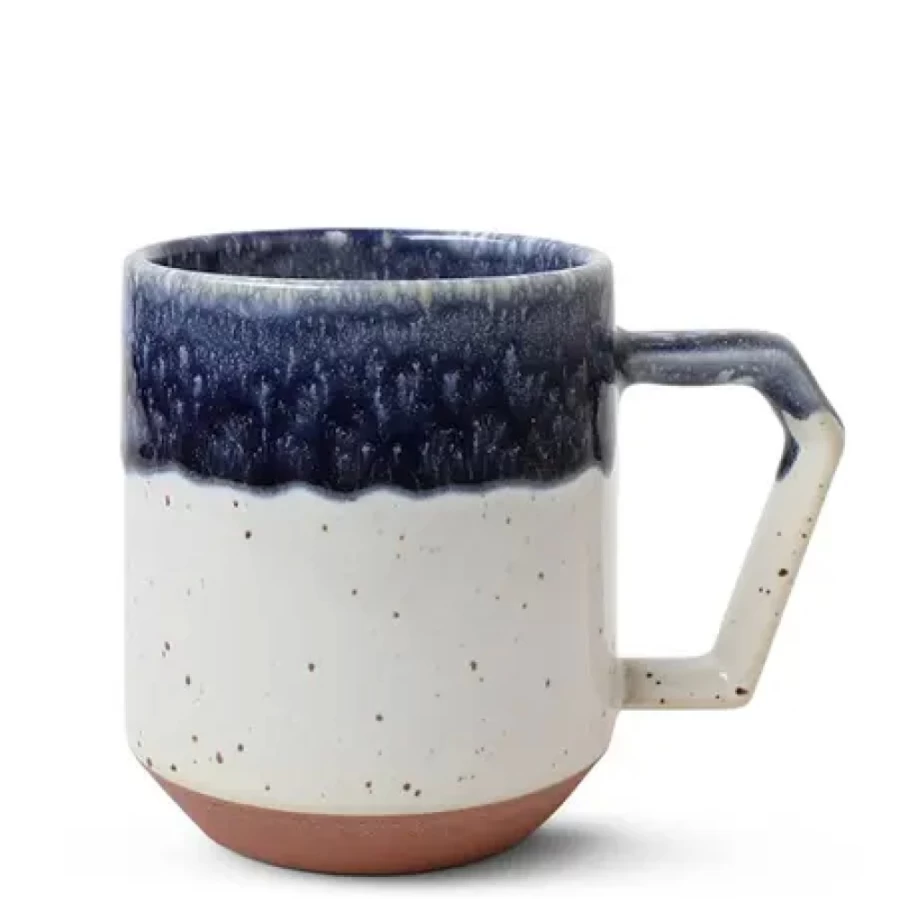 "Miya Company Navy Drip Glaze Ceramic Mug 12 Oz – Premium Chips Design Coffee Cup"