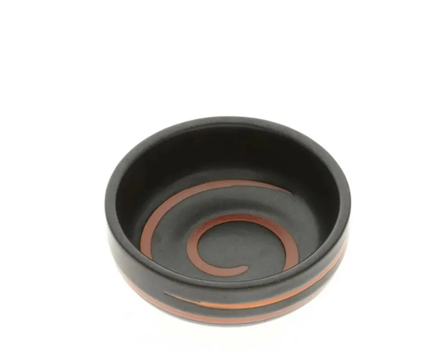 Miya Company Black Caramel Swirl Sauce Dish - Elegant Ceramic Dipping Bowl for Condiments & Dressings
