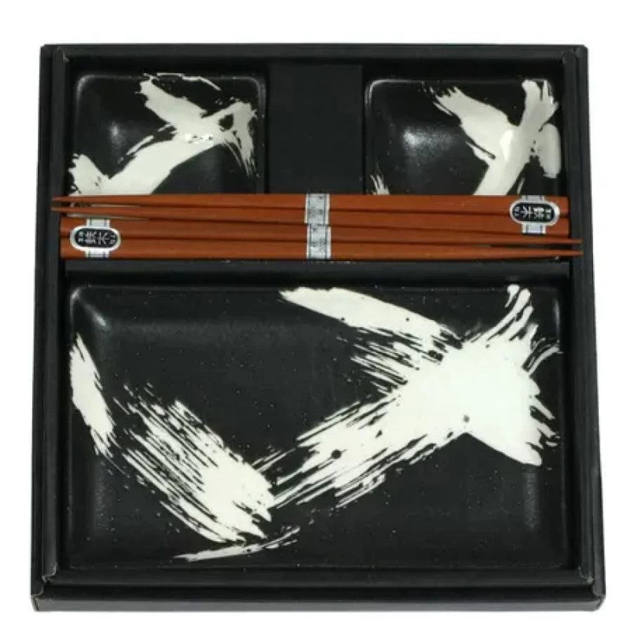Miya Company Black Brush Stroke Sushi Set - Premium Japanese Dining Collection