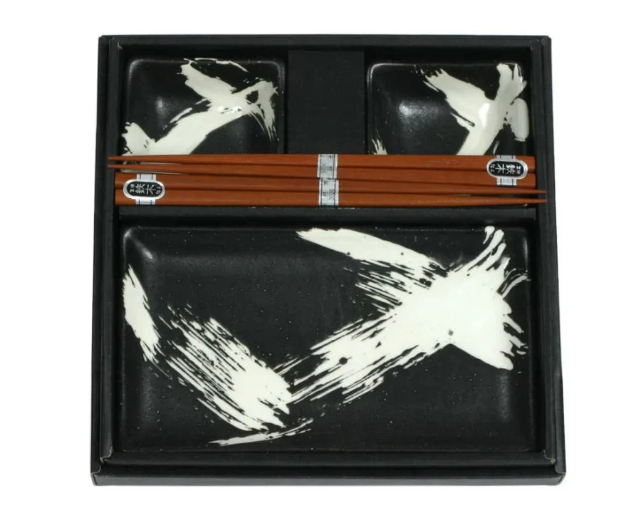 Miya Company Black Brush Stroke Sushi Set - Premium Japanese Dining Collection