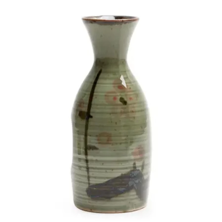 Miya Company Mashiko Plum Sake Bottle - 10 Oz. Traditional Japanese Ceramic Flask for Premium Sake Storage and Serving