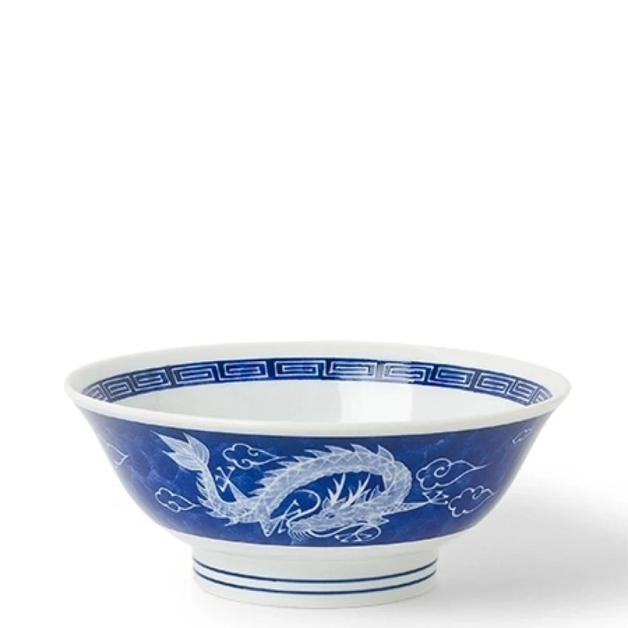 Miya Company Dragon Blue Ceramic Bowl - 8.5 Inch Handcrafted Decorative Serving Bowl