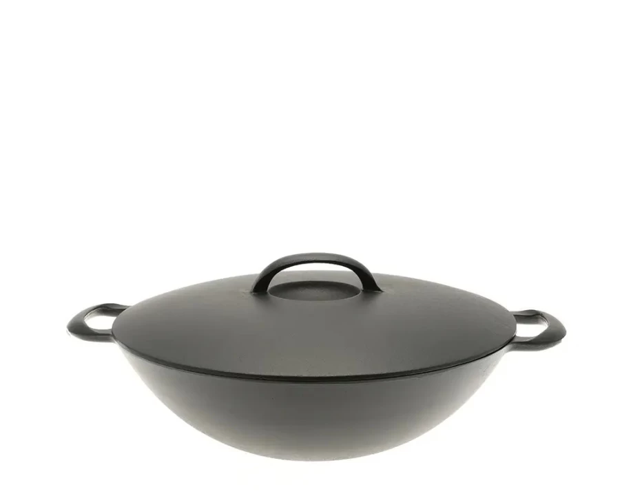 Miya Company 12.5 Inch Cast Iron Wok – Pre-Seasoned, Heavy Duty Skillet for Stir Fry, Deep Frying & Cooking