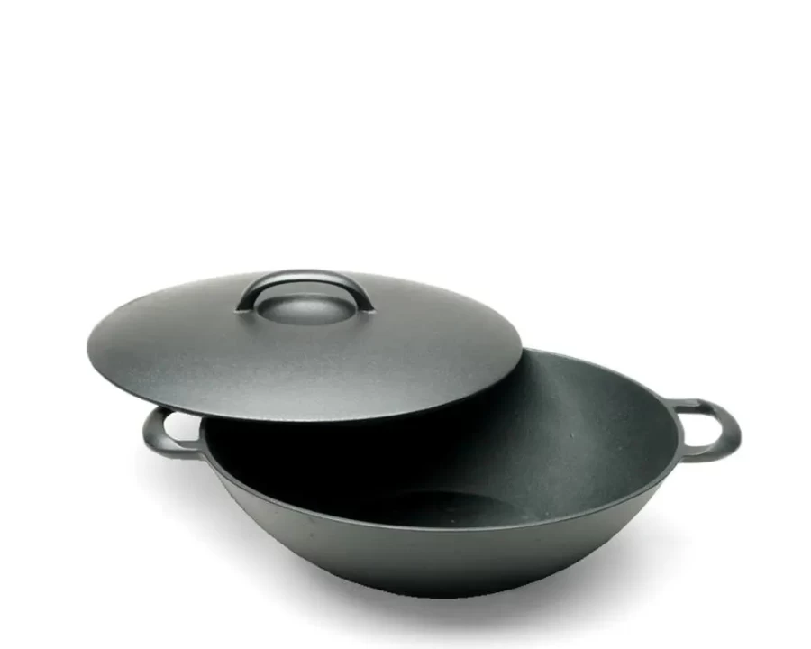 Miya Company 12.5 Inch Cast Iron Wok – Pre-Seasoned, Heavy Duty Skillet for Stir Fry, Deep Frying & Cooking