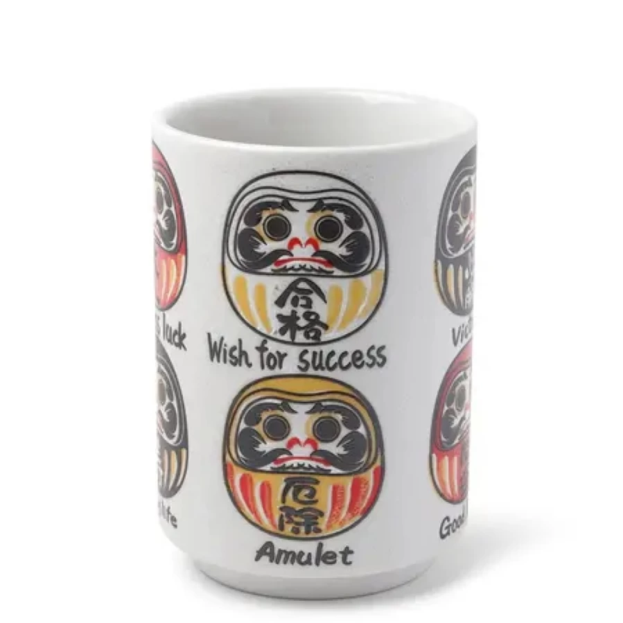 "Traditional Japanese Teacup Daruma Doll by Miya Company – Handcrafted Ceramic Good Luck Charm"