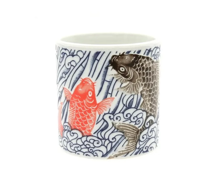"Miya Company Ceramic Coffee Mug with Carp and Waves Design – Handcrafted Japanese Style Tea Cup"
