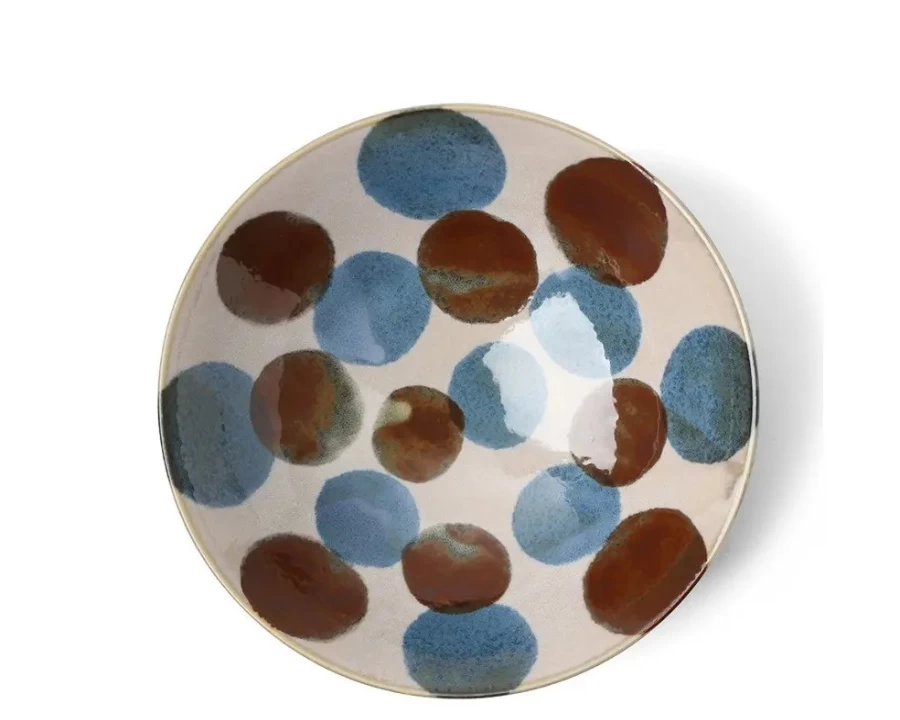 Rustic Blue and Brown 9.75-Inch Ceramic Serving Bowl by Miya Company – Handcrafted Farmhouse Dining Decor