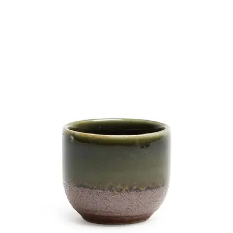 Miya Company Sake Cup - Oribe Green Ceramic 1.2 Oz Japanese Tea Cup for Authentic Sake Experience