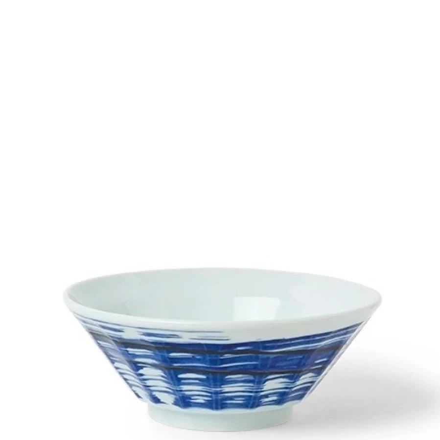 Miya Company 7.75 Inch Blue Strokes Ceramic Ramen Noodle Soup Bowl