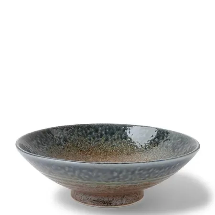Miya Company Blue Sand Crackle Ceramic Bowl 9.5 Inch Handmade Decorative Serving Dish