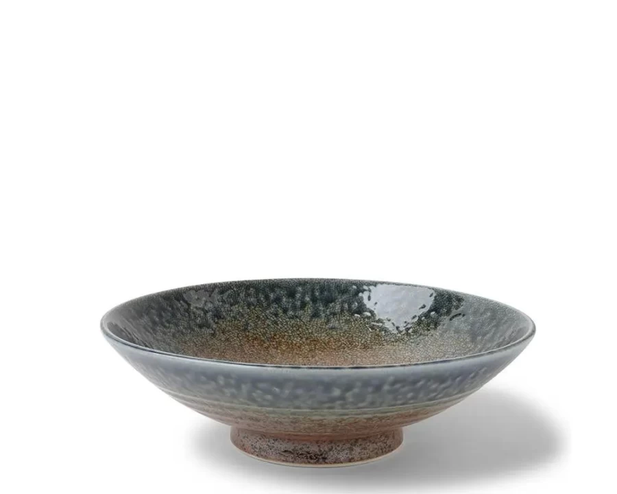 Miya Company Blue Sand Crackle Ceramic Bowl 9.5 Inch Handmade Decorative Serving Dish