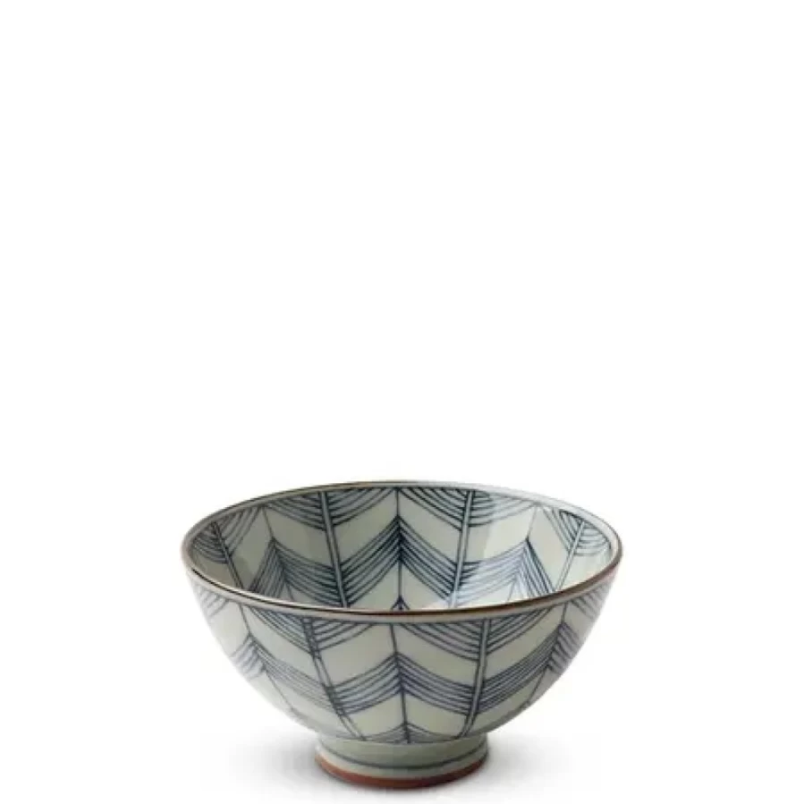Miya Company Celadon Chevron 4.5 Inch Handcrafted Ceramic Rice Bowl - Premium Asian Dining Tableware