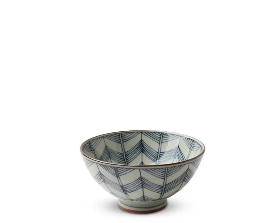 Miya Company Celadon Chevron 4.5 Inch Handcrafted Ceramic Rice Bowl - Premium Asian Dining Tableware
