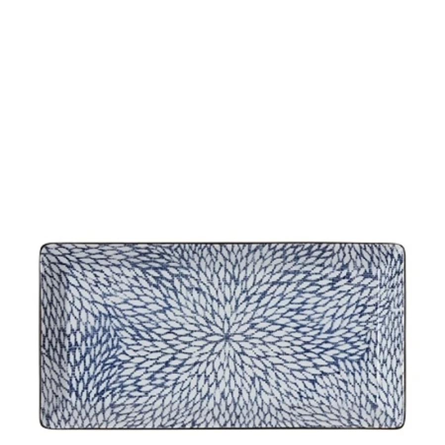Miya Company Aizome Mums Rectangle Plate - Handcrafted Ceramic Dinnerware for Modern Dining