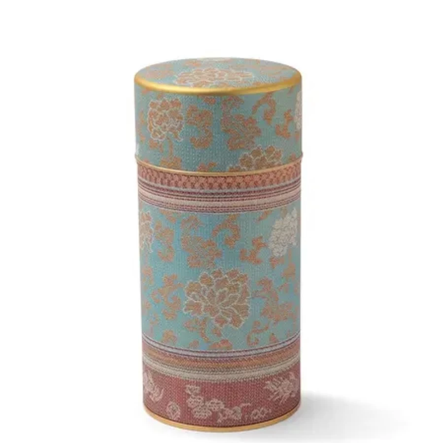 "Elegant Blue Peony Brocade Tea Canister by Miya Company – Premium Airtight Storage Container"