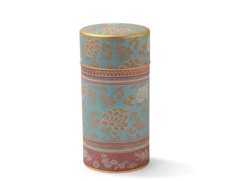 "Elegant Blue Peony Brocade Tea Canister by Miya Company – Premium Airtight Storage Container"