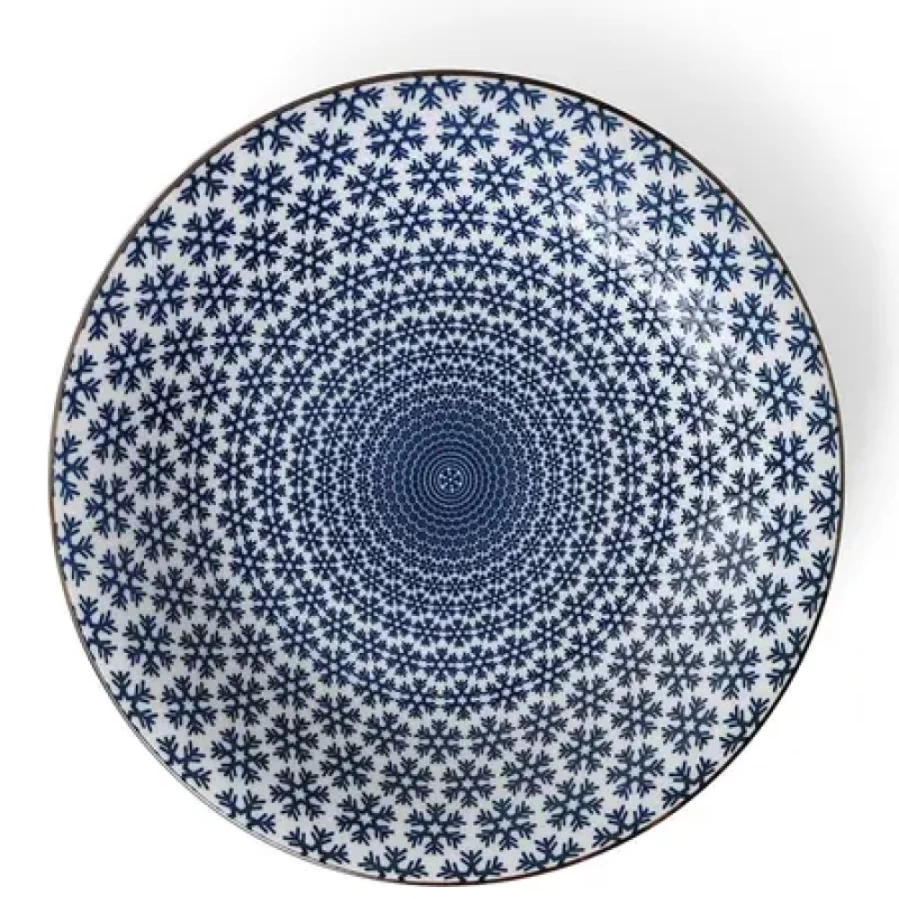 Miya Company Blue and White Snow 11 Inch Ceramic Plate - Decorative Winter Tableware