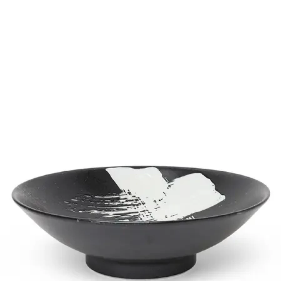 Miya Company White Brush Stroke Ceramic Serving Bowl - 9.75 Inch Elegant Dining Tableware