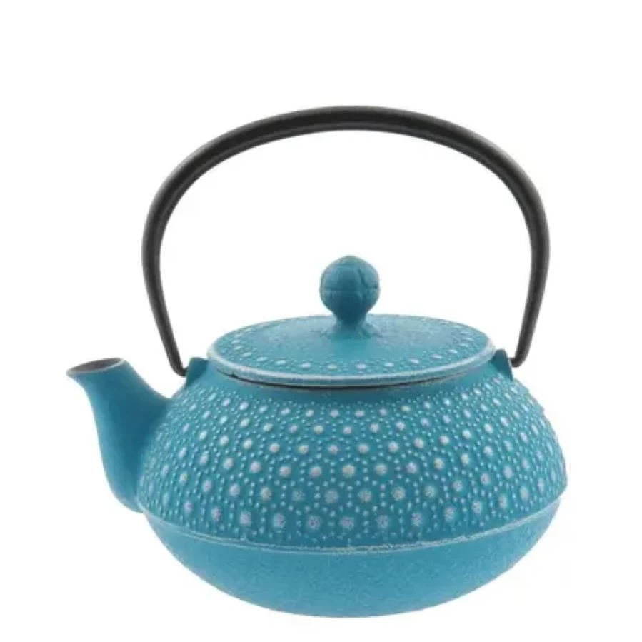 Miya Company Cast Iron Teapot with Honeycomb Design - 0.65L Capacity, Turquoise Color, Japanese Style Infuser Pot