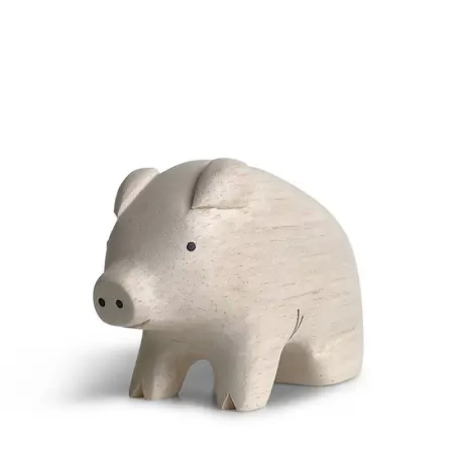 Miya Company T-Lab Wooden Animal Pig - Handcrafted Wooden Pig Toy for Kids