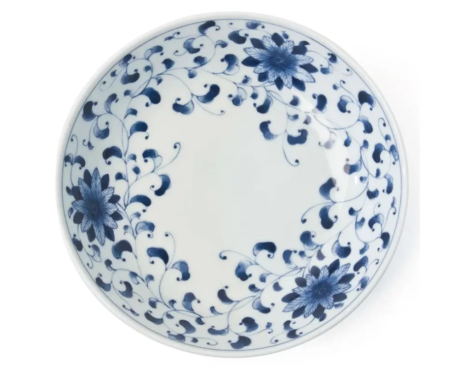 Miya Company Kiku Karakusa 8.25-Inch Japanese Ceramic Bowl, Floral Pattern, Handcrafted Dining & Serving Dish