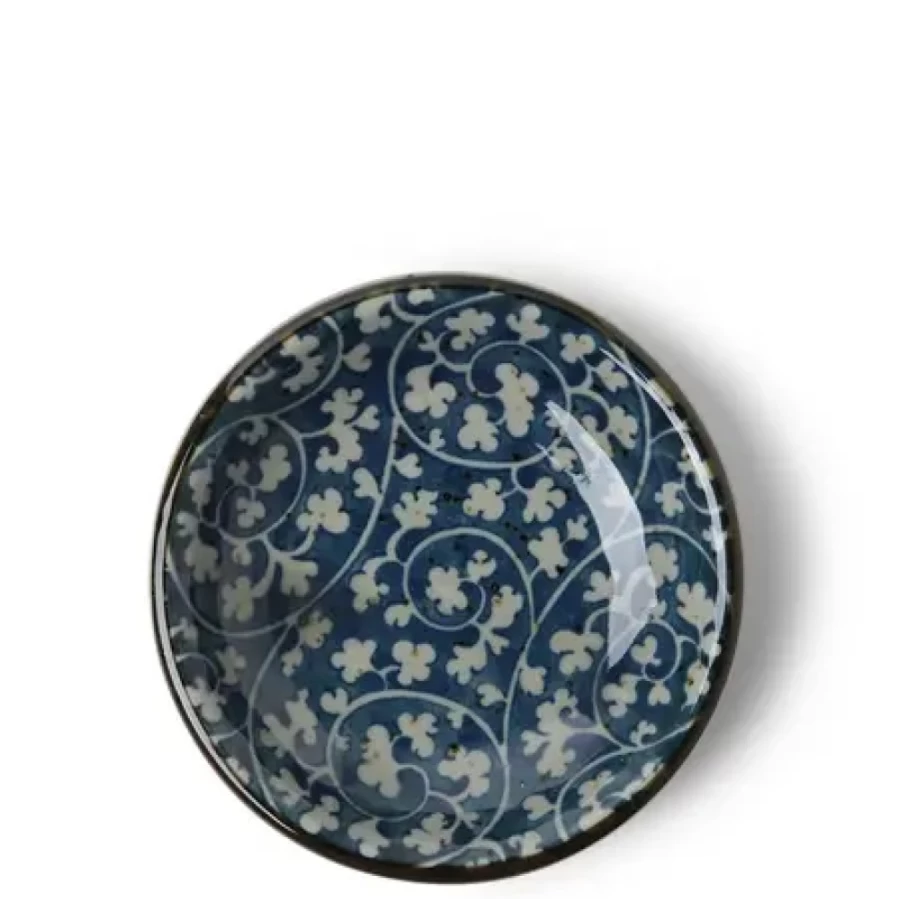 Miya Company 3-5/8" Indigo Floral Arabesque Sauce Dish – Decorative Ceramic Appetizer Plate