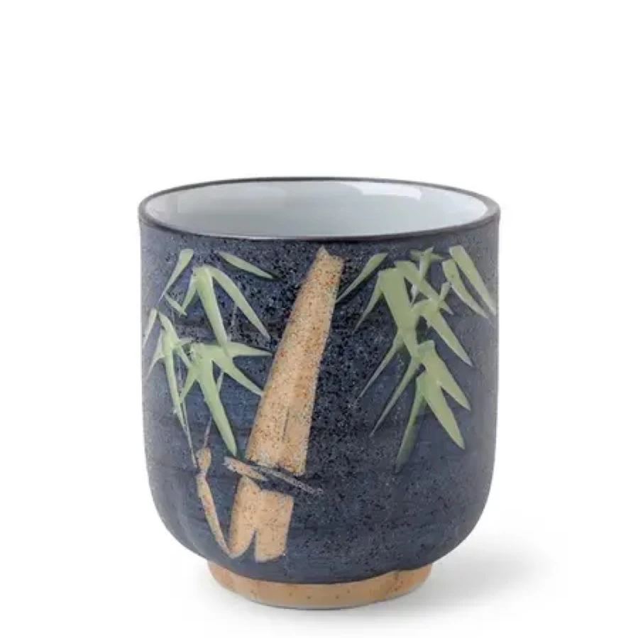 "Handcrafted Teacup with Carved Bamboo Design by Miya Company – Elegant & Eco-Friendly"