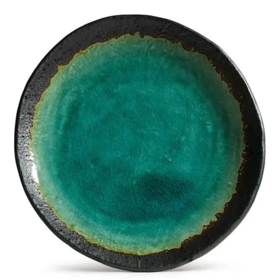 Miya Company Kosui Green Ceramic Plate 9.5 Inch - Elegant Dinnerware for Home Dining