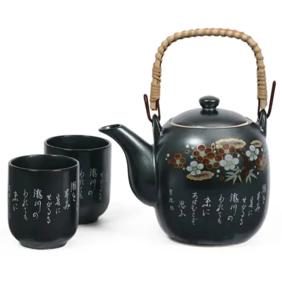 Miya Company Ume Poem Japanese Tea Set - Traditional Ceramic Matcha Set with Bamboo Whisk