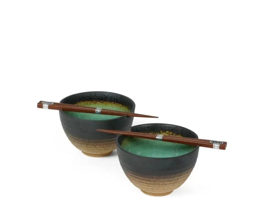 Miya Company Kosui Green 5.5 Inch Ceramic Bowl Set for Two - Elegant Dining Tableware