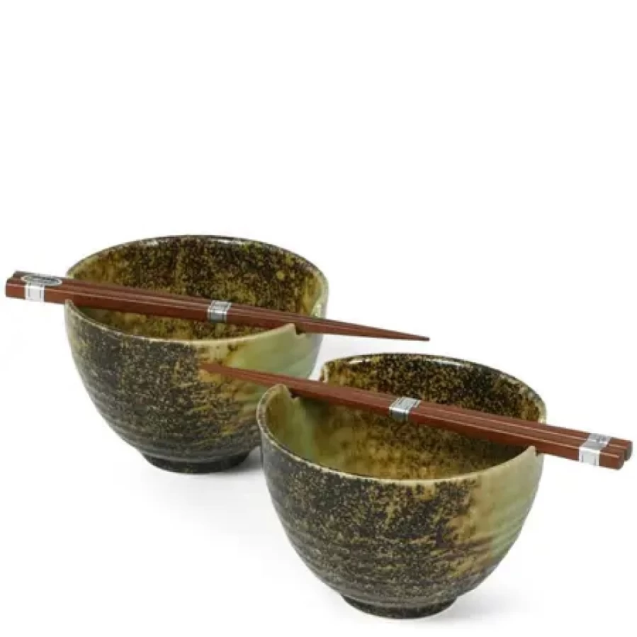Miya Company Iwa Shimizu 5.5-Inch Ceramic Bowl Set for Two – Handcrafted Japanese Dinnerware
