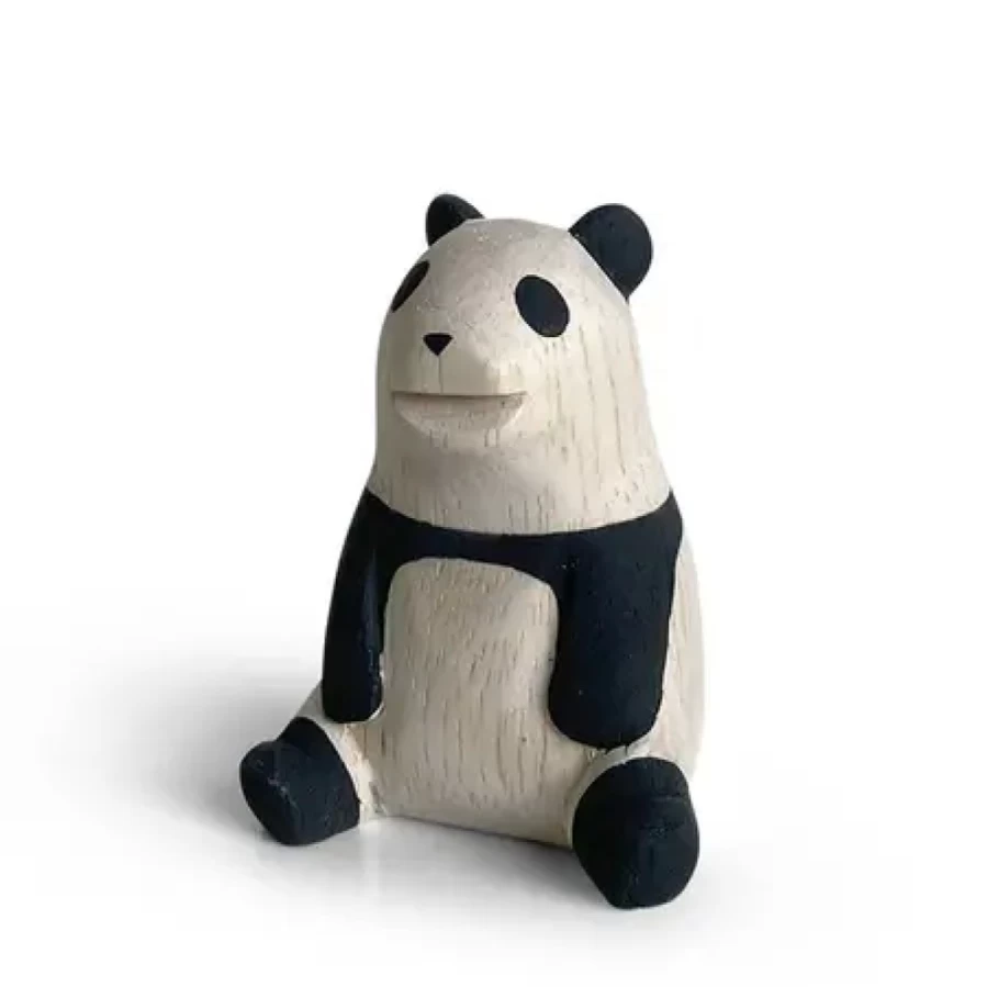 Miya Company T-Lab Wooden Panda Animal Toy - Handcrafted Eco-Friendly Panda Figure for Kids